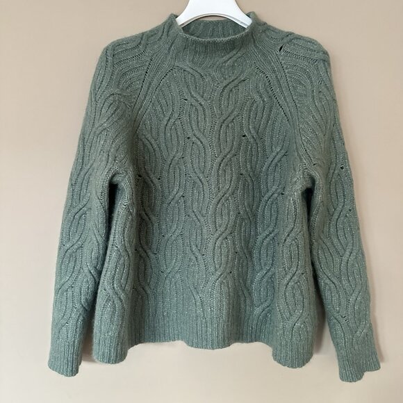 $475 Vince Alpaca Wool Chunky Cable Knit Sweater Women XL Green Mock Neck Thick - Picture 4 of 10